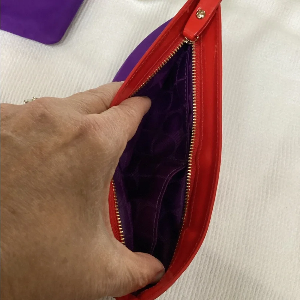 kate spade PurpleNylon and Red Patent Leather Zipper 2 pc Pouch set.  NWT - Picture 11 of 13